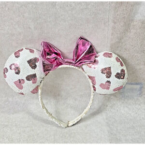 Minnie Mouse Pink Hearts Sequined Ears Headband
